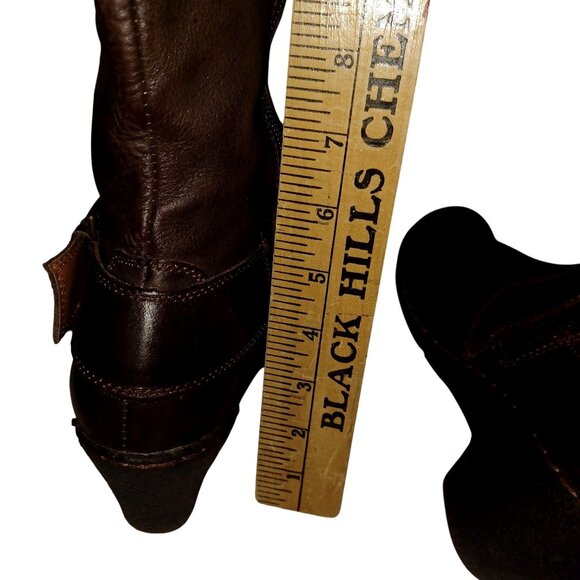 B.O.C. Brown Leather Buckle Zip Chunky Block Wedge Heel Boots Womens Size 9 - Picture 14 of 15